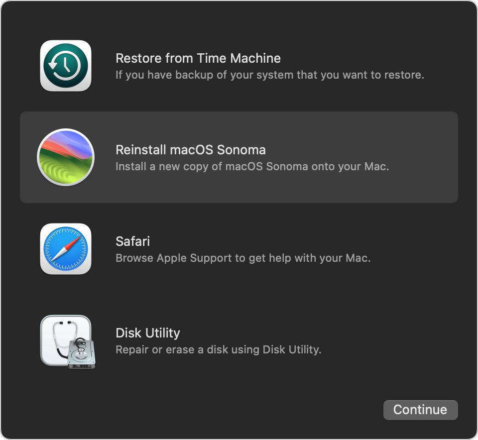 macOS Recovery window