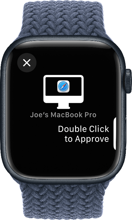 Apple Watch screen showing message to double click to approve