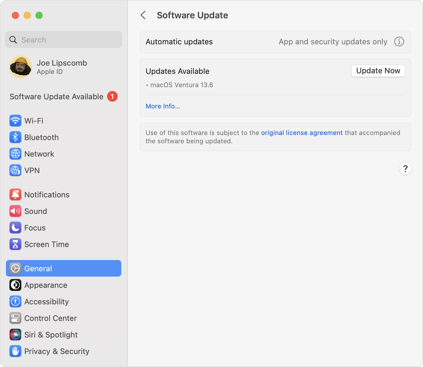 Software Update settings
