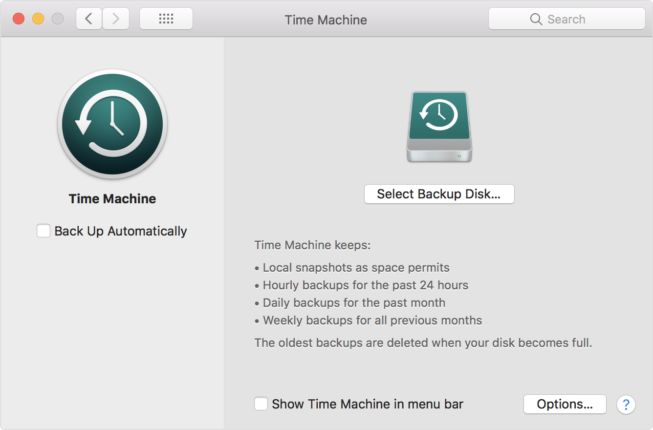 Time Machine preferences window