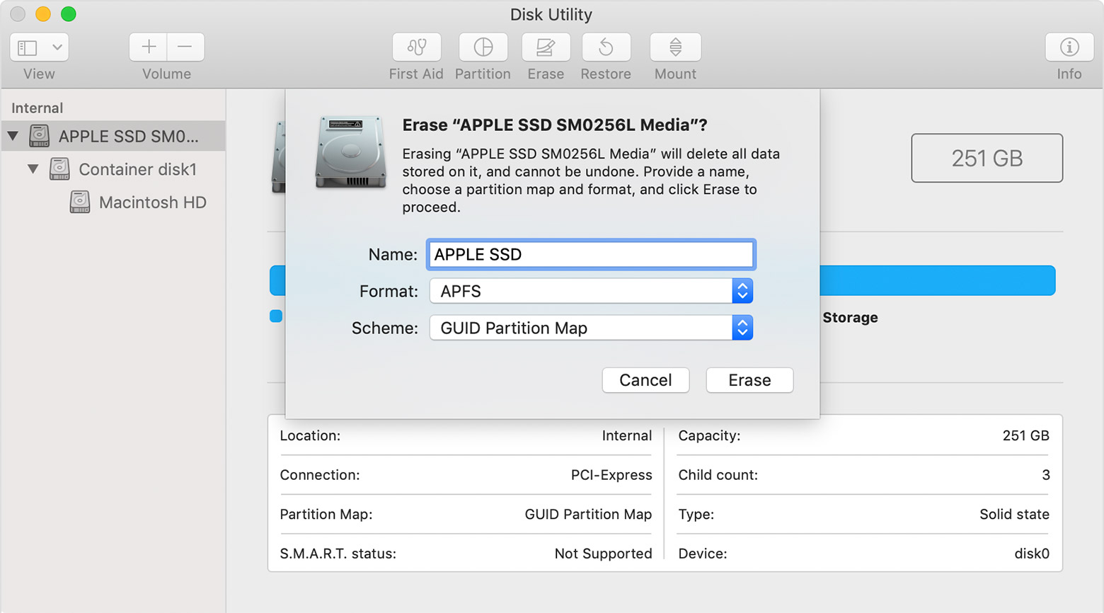 mac erase disk format options use on windows