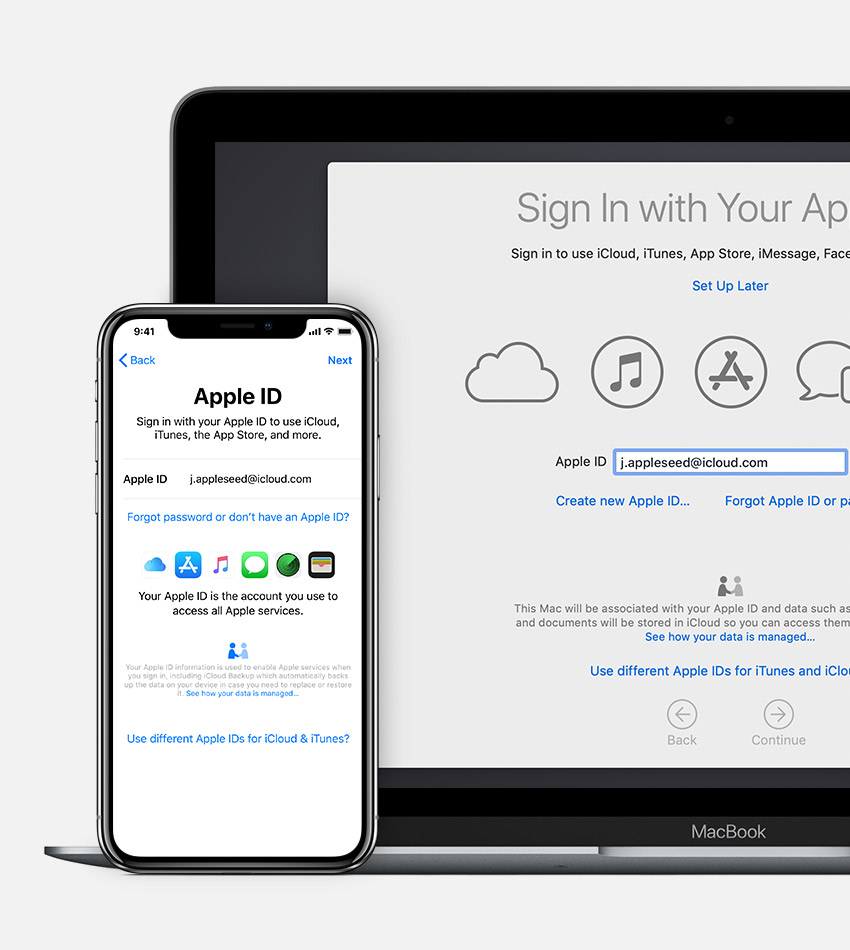 Mac and iPhone showing Apple ID sign in screen