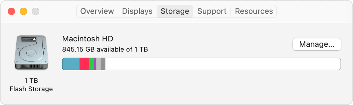 About this Mac Storage tab