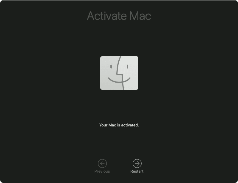 Окно macOS «Ваш Mac активирован»