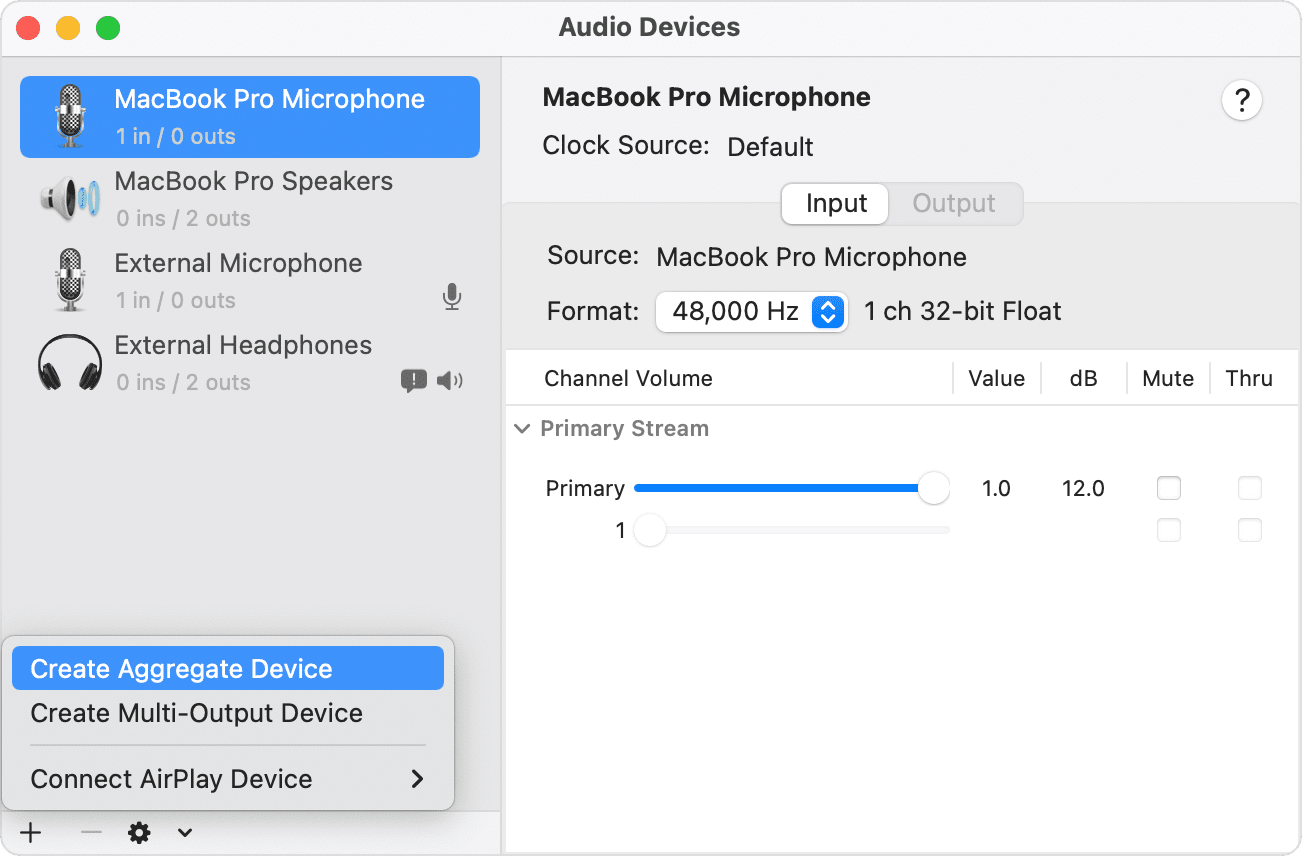 mac sound settings set a default microphone