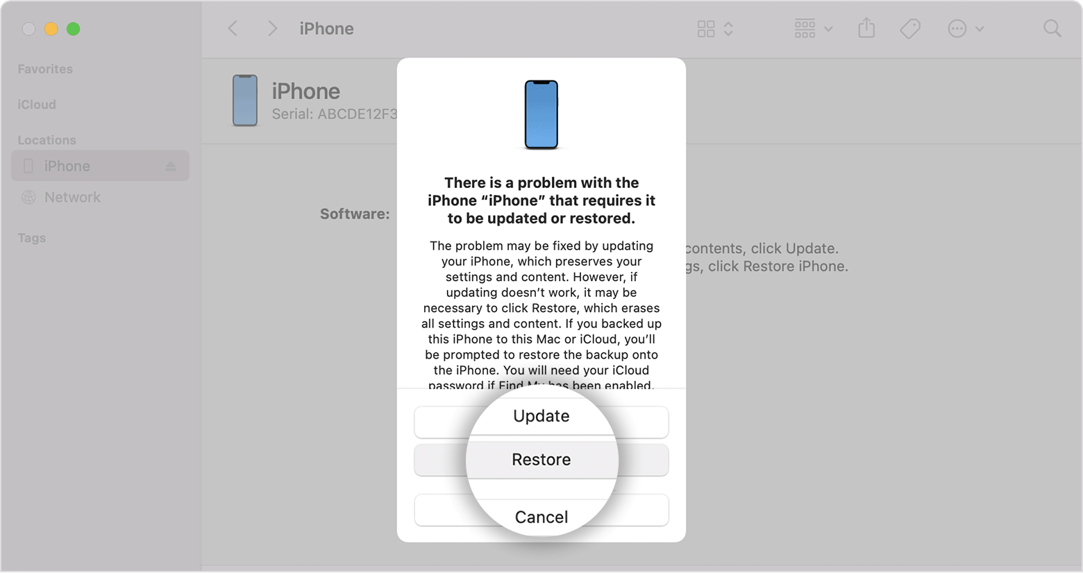 iTunes recovery mode restore iPhone to fix forgot iPhone passcode