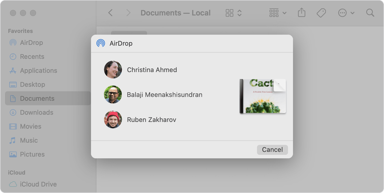 AirDrop sheet in Finder window