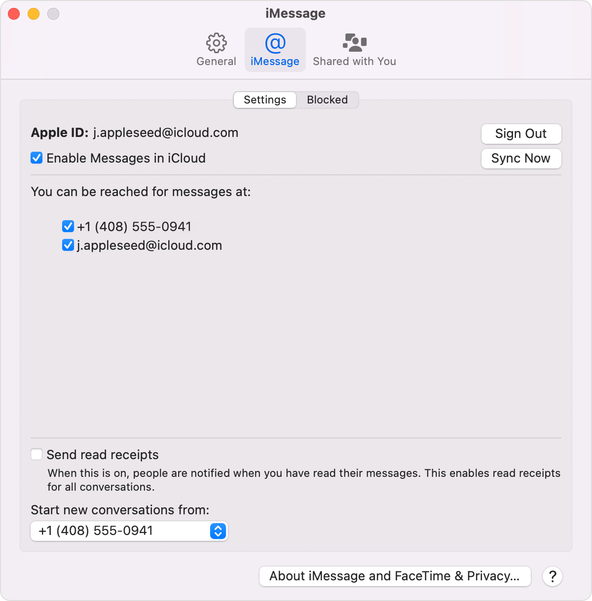 Mac iMessage settings screen with Enable Messages in iCloud selected