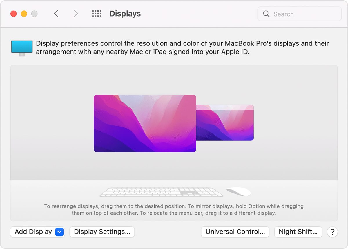 macOS Displays System Preferences External Display Settings