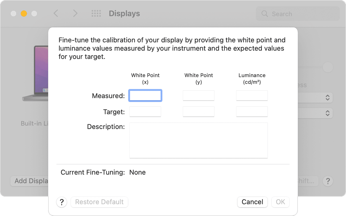 Display preferences Fine-Tune calibration
