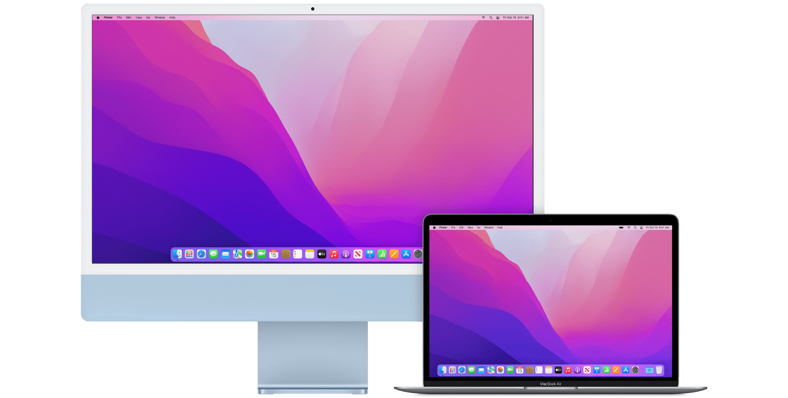 iMac and MacBook Air showing macOS Monterey desktop
