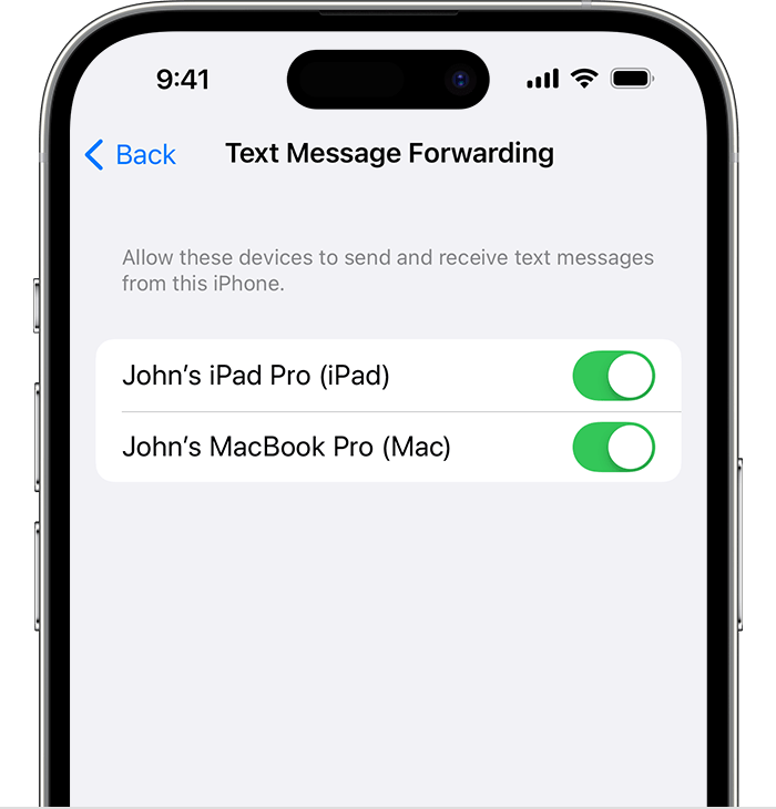 The Text Message Forwarding settting on iPhone
