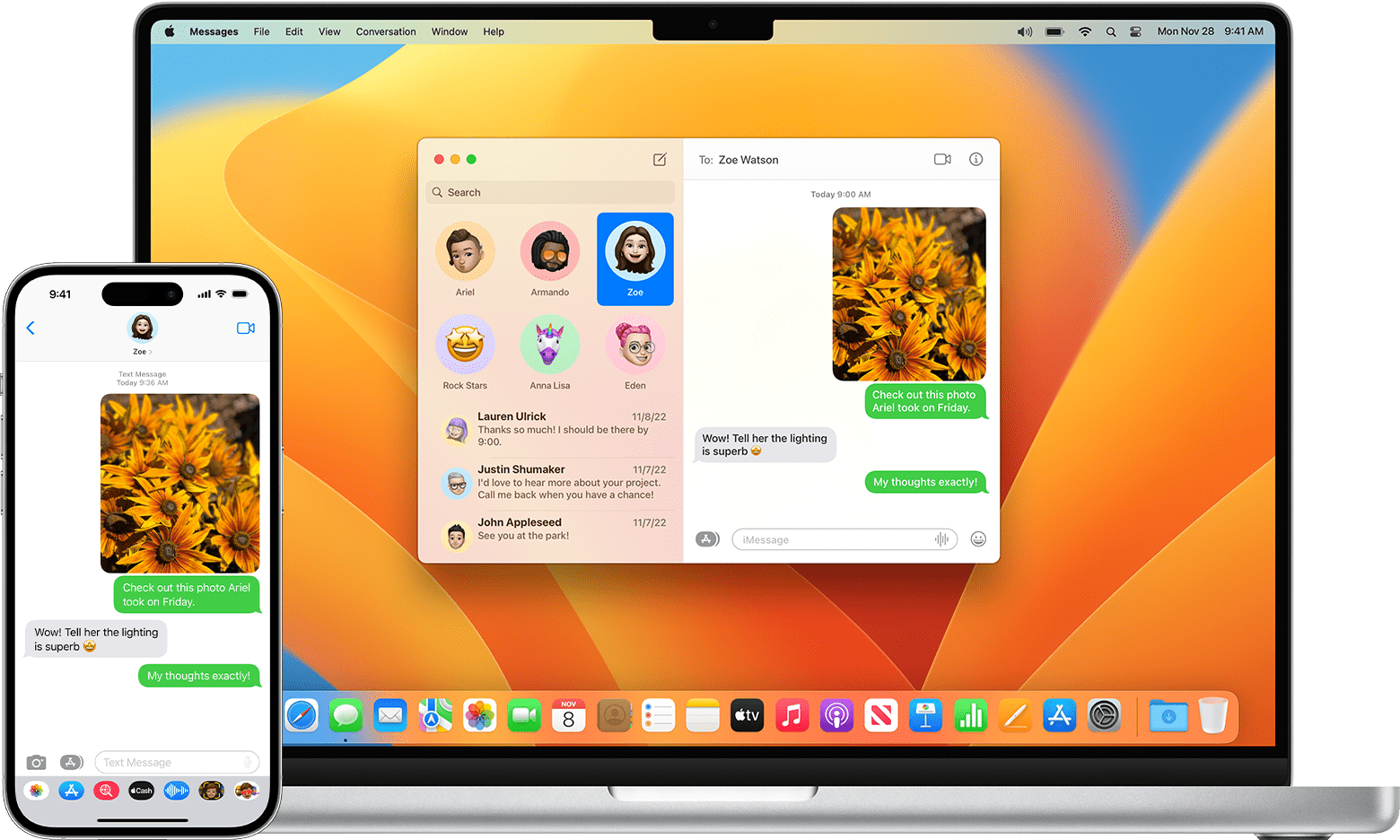 The same text messages shown on an iPhone and a Mac