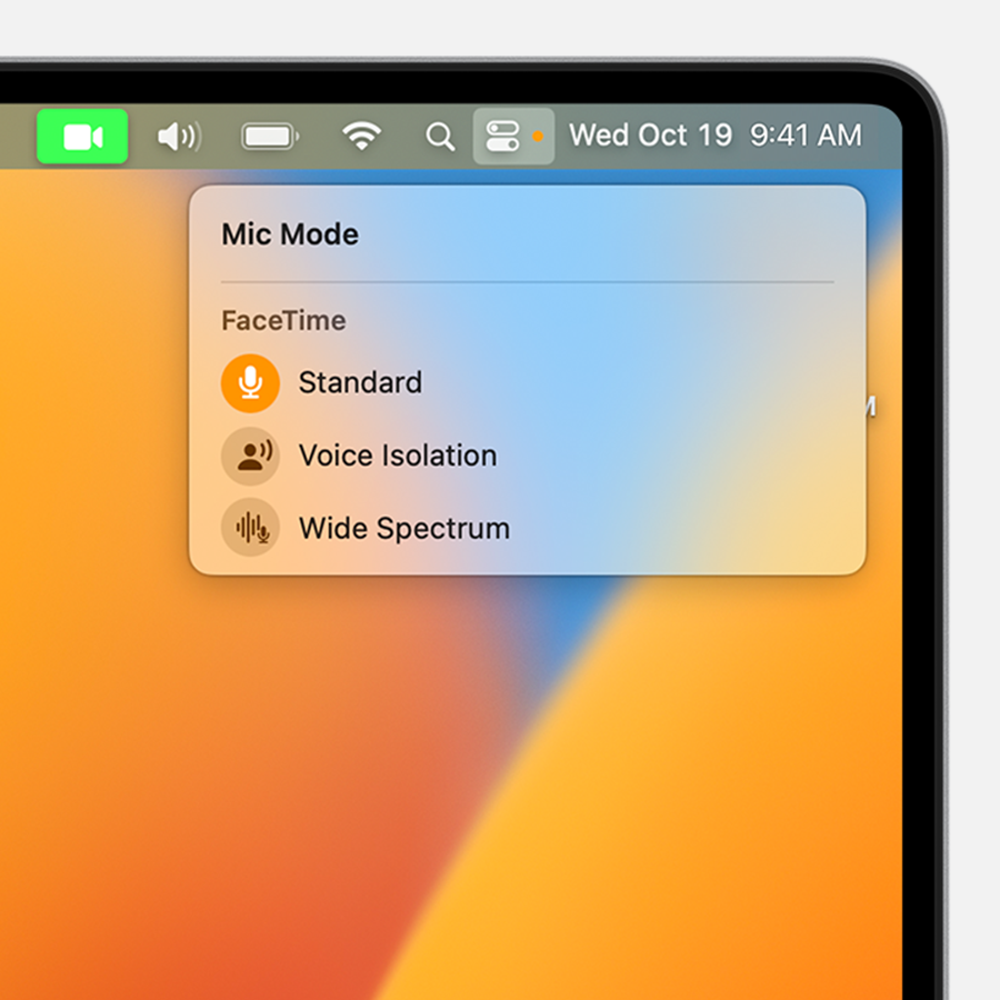 Mic Mode options in Control Centre