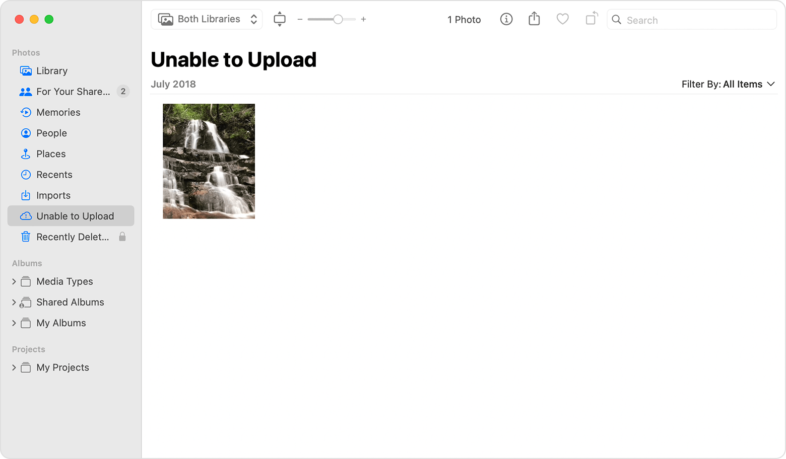 Unable to Upload album showing an item that couldn't be synced