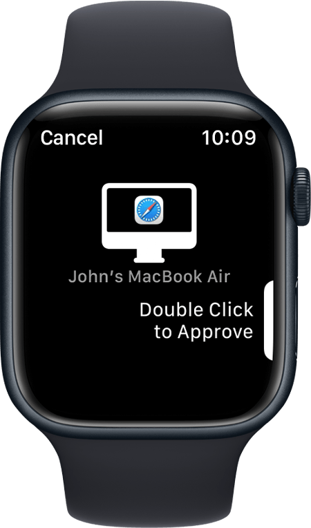 Zaslon sata Apple Watch pokazuje poruku koju treba dvaput kliknuti za odobrenje