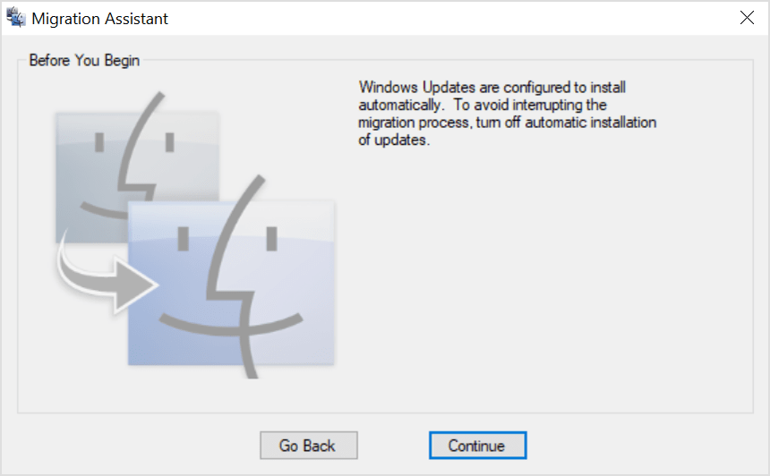 Migration Assistant turn off automatic updates window