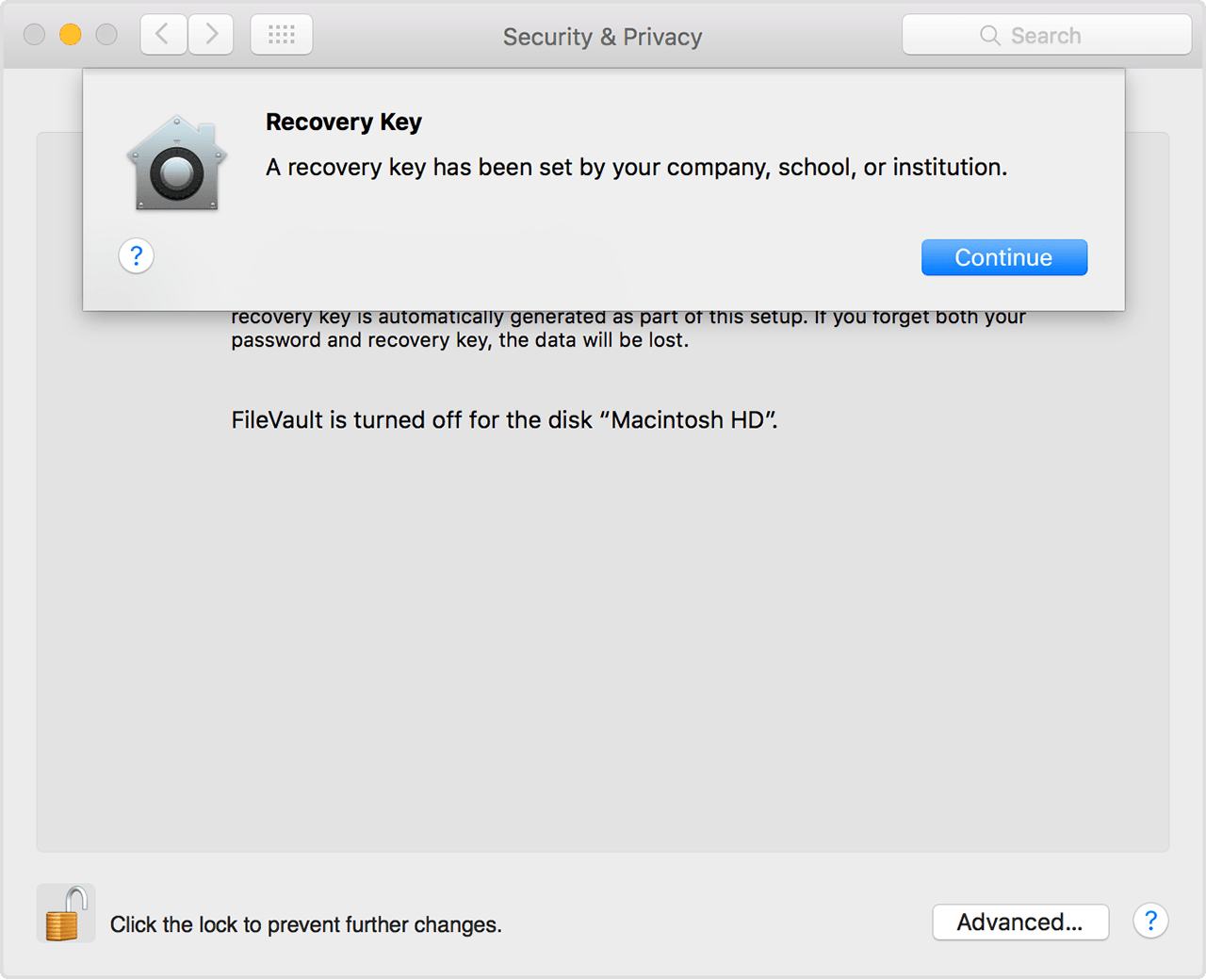 Generate New Filevault Recovery Key