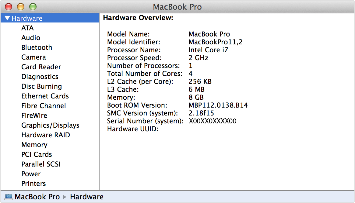 The Hardware pane of System Information