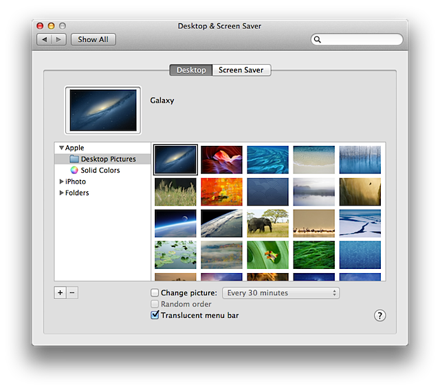 Desktop preferences in System Preferences