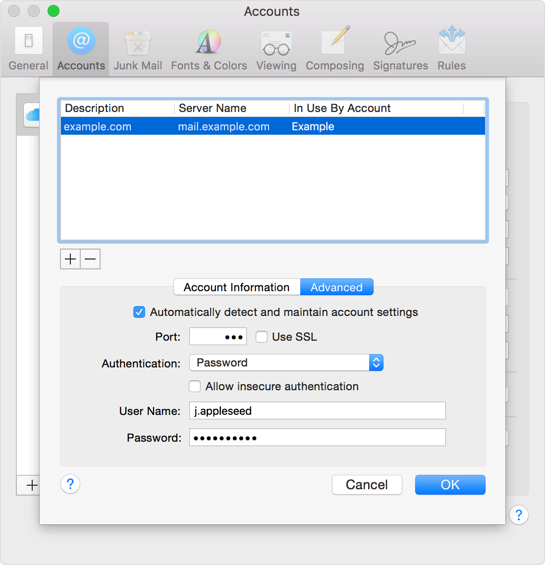 Mail settings for macbook pro