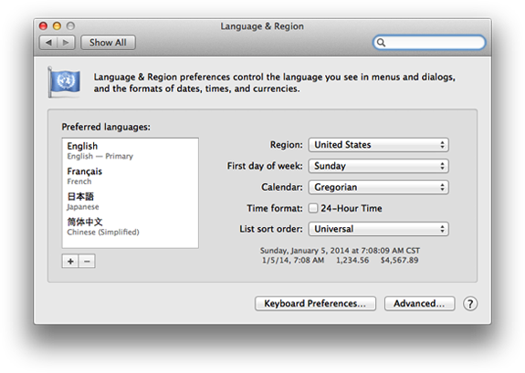 language settings