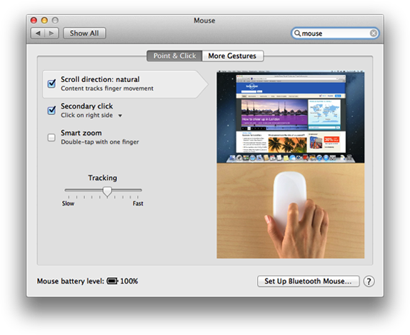 mac system preferences without mouse gesture setting