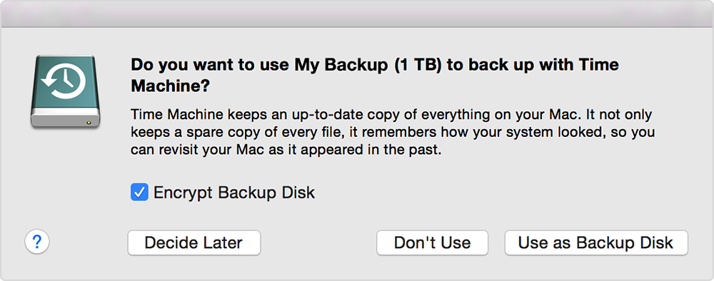 Alert: Do you want to use this disk to back up with Time Machine?