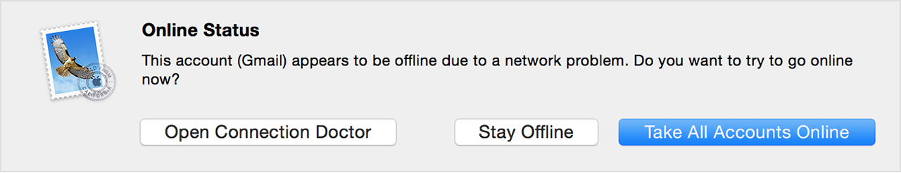 settings on a mac email account says account offline