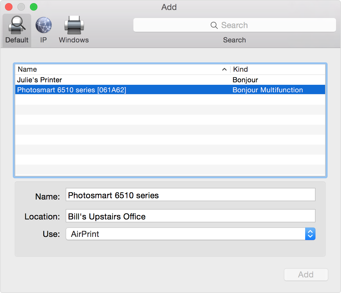 search for wireless printer on mac