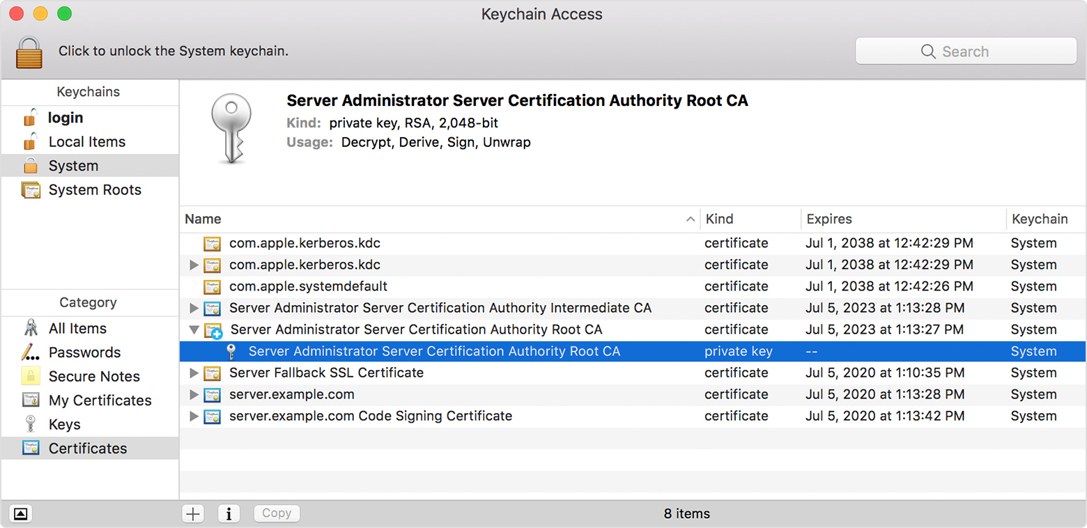 Verificar tus certificados para macOS Server 5.3 y versiones anteriores -  Soporte técnico de Apple (ES)