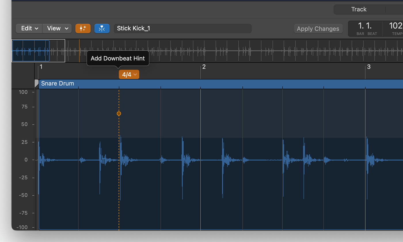 Adding a downbeat hint in the Smart Tempo Editor