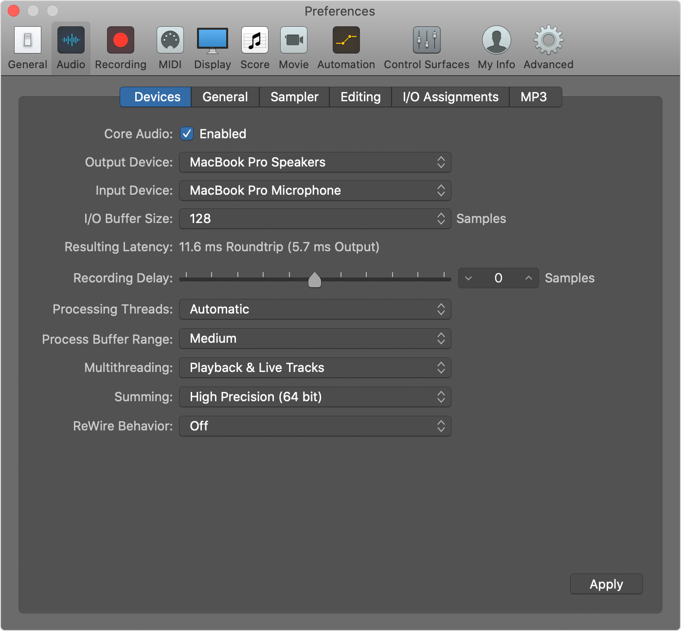 Manage Logic Pro Input Monitoring Latency Apple Support