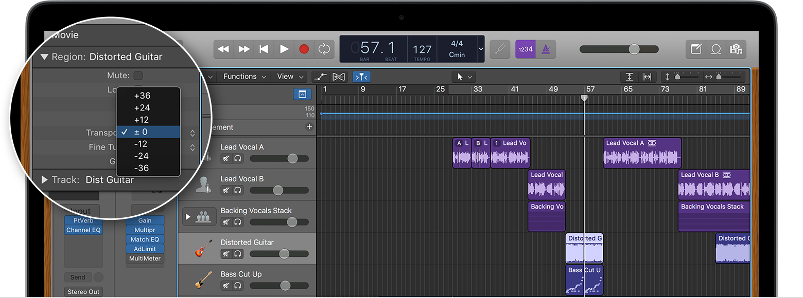 Macos Logic Pro X 10 3 Audio Region Transpose 