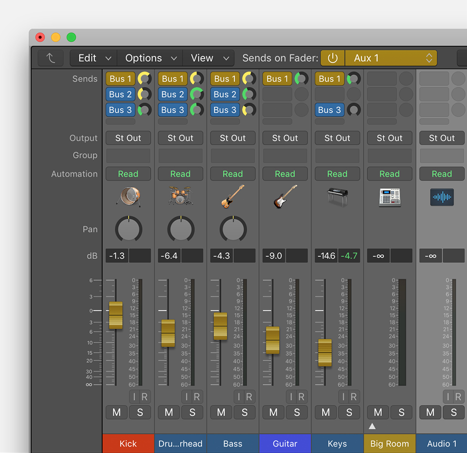 Control sends on faders in Logic Pro for Mac - Apple Support (IL)