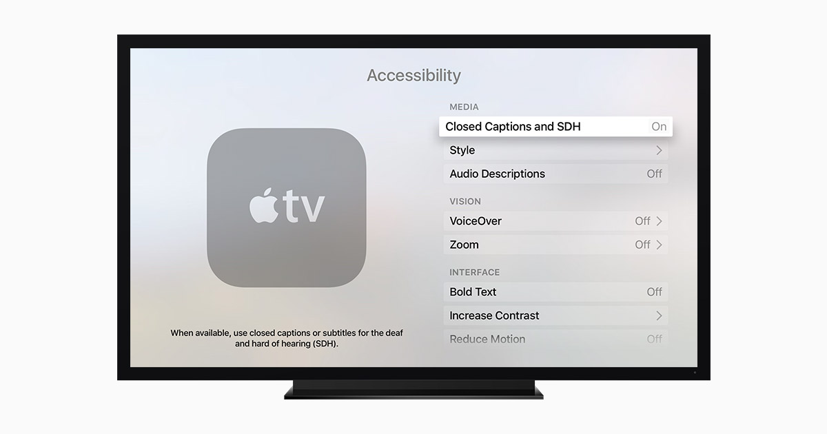 how to turn on subtitles on youtube on apple tv