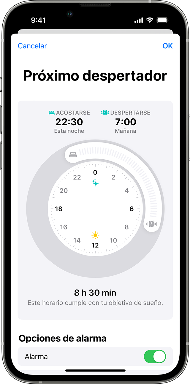 Pantalla del iPhone con las opciones para editar Próximo despertador