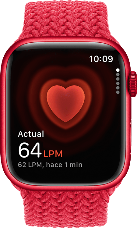 La app Frecuencia cardiaca muestra una frecuencia actual de 54 LPM