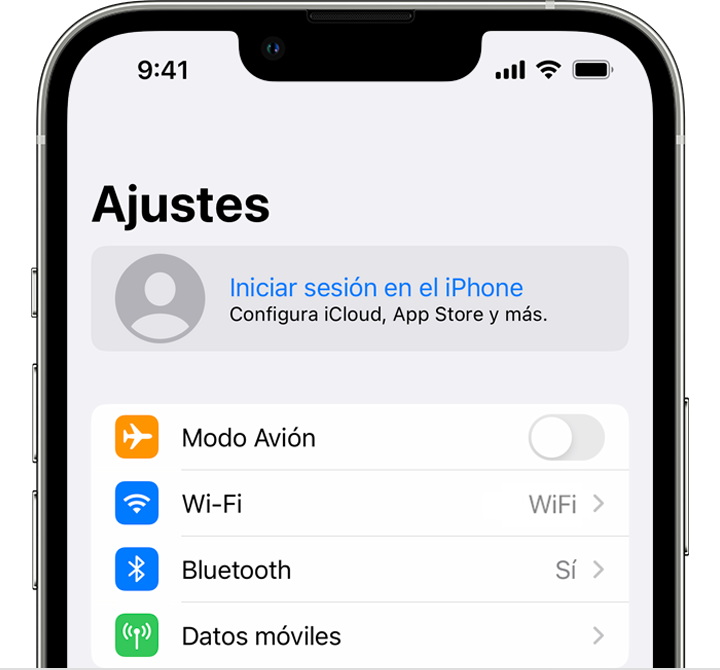 En el iPhone, inicia sesión con tu ID de Apple en la app Ajustes