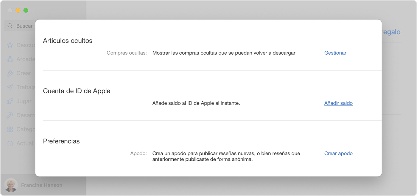 Un Mac que muestra la opción Añadir dinero a la cuenta en el App Store.