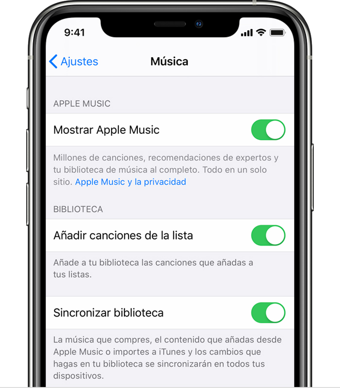 Activar la opción Sincronizar biblioteca con Apple Music - Soporte técnico  de Apple (ES)