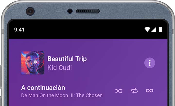 Android con la reproducción aleatoria desactivada en la parte superior de la pantalla A continuación.