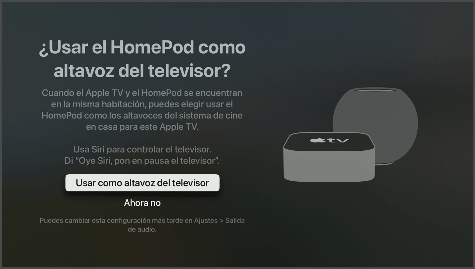 Configurar el audio de sala de cine con el HomePod o el HomePod mini y el Apple  TV 4K - Soporte técnico de Apple (ES)