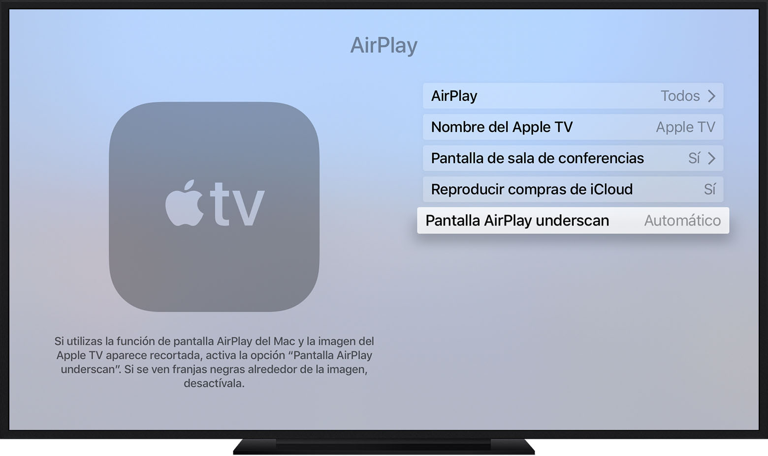 Acerca de overscan y underscan en tu Mac, Apple TV u otra pantalla -  Soporte técnico de Apple (ES)