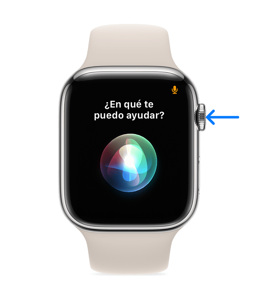 Flecha que apunta a la Digital Crown en el Apple Watch