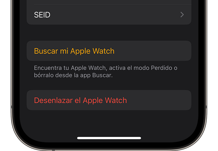 Desenlazar el Apple Watch del iPhone en la app Apple Watch