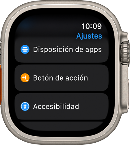 El Apple Watch Ultra muestra la app Ajustes