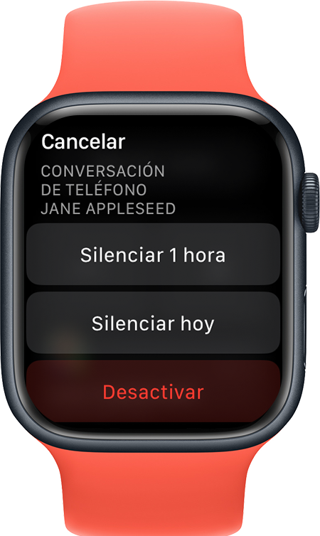 Apple Watch en el que se muestra la pantalla para silenciar notificaciones