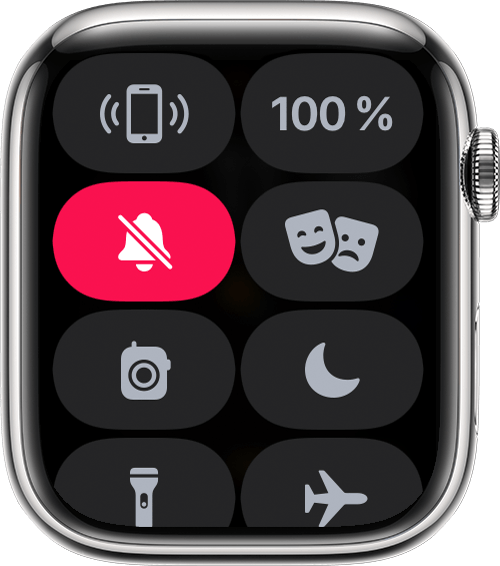 Apple Watch que muestra el botón Silenciar en el Centro de control