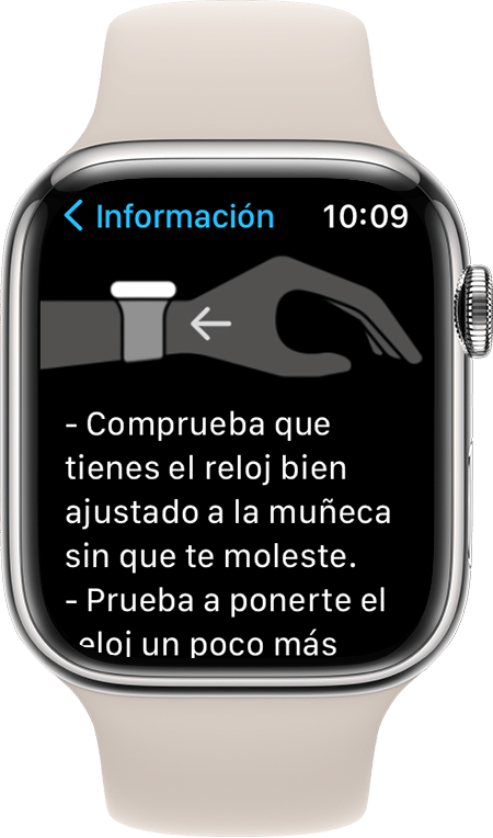 Una captura de pantalla del Apple Watch Series 7 que muestra cómo usar tu reloj para obtener los mejores resultados